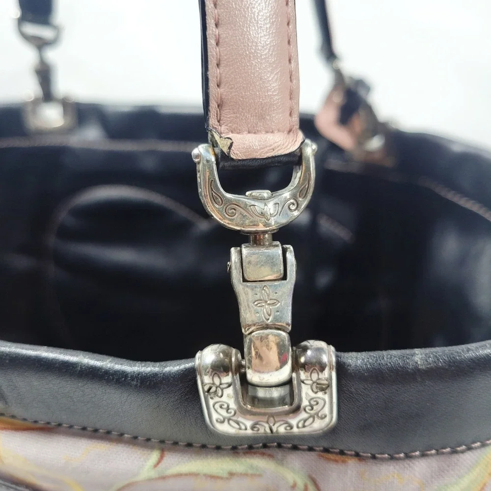 Y2K Brighton Jodi Leather Handbag Purse Black Reversible French Country Tote